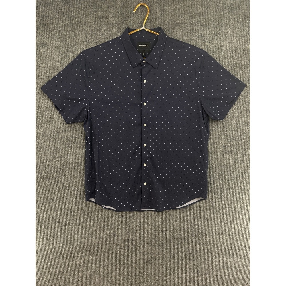Bonobos Button Down Shirt Mens XXL Navy Blue Good Slim Fit Short Sleeve Stretch